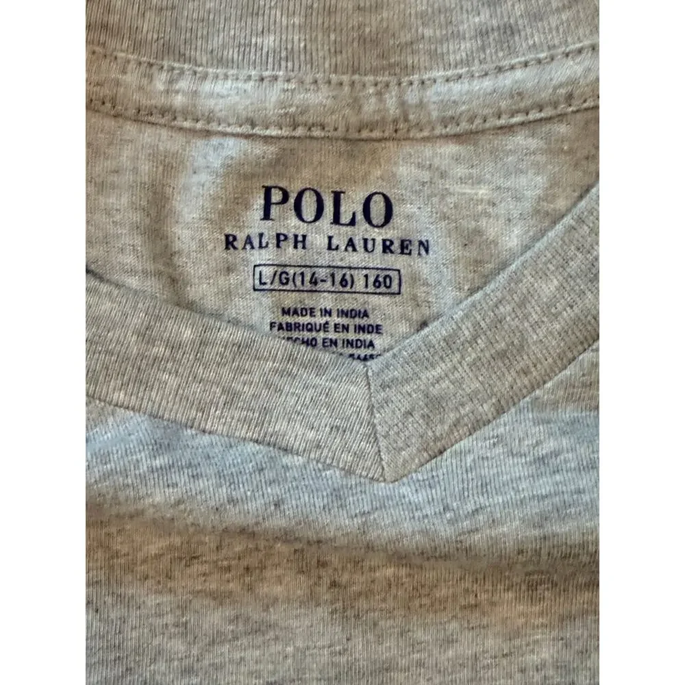 Polo Ralph Lauren Boys L 14-16 Gray V Neck T Shirt Pony Logo Cotton Made India